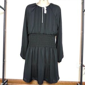 Madewell NWT Dropwaist Sheer Preppy Elegant Black Long Sleeve Midi Dress